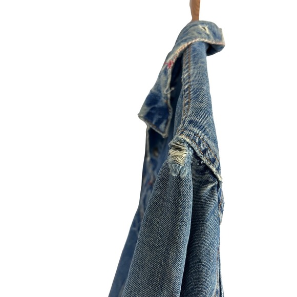 Vintage Levis Denim Trucker Jacket Blue Jean Distressed‎ Faded Mens - Picture 11 of 16
